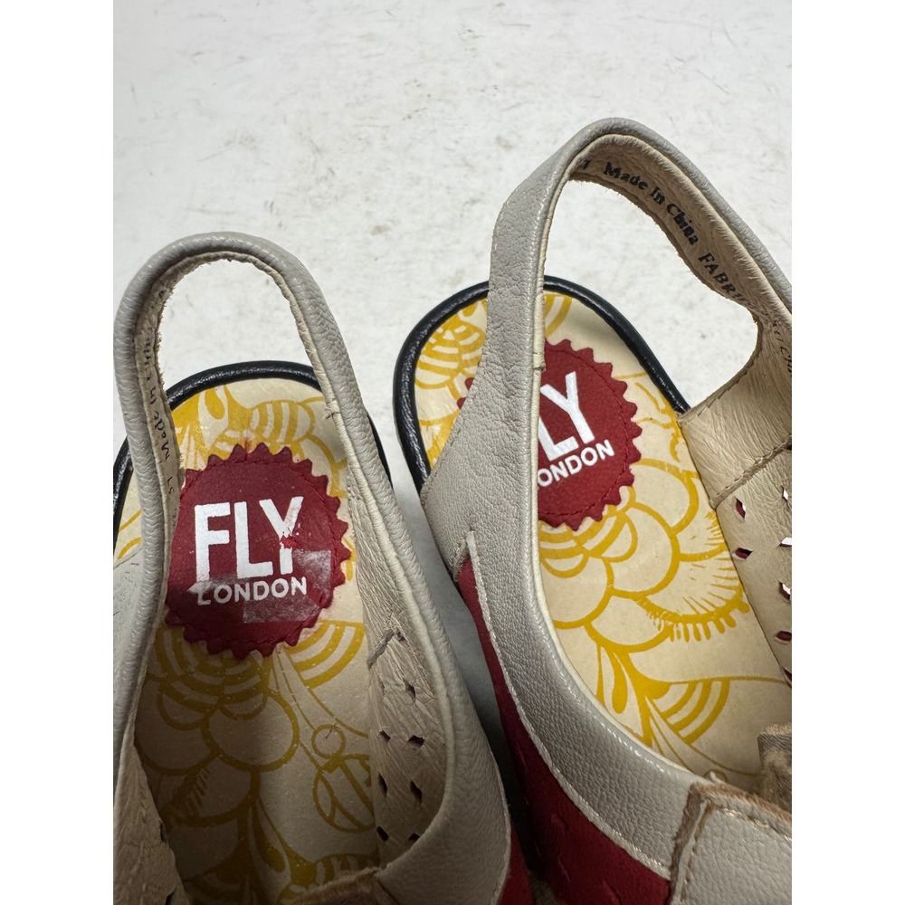 Fly London Yala Red White Leather Lace Up Wedge Sandals P501026008 Size 37 6.5 - Picture 7 of 10